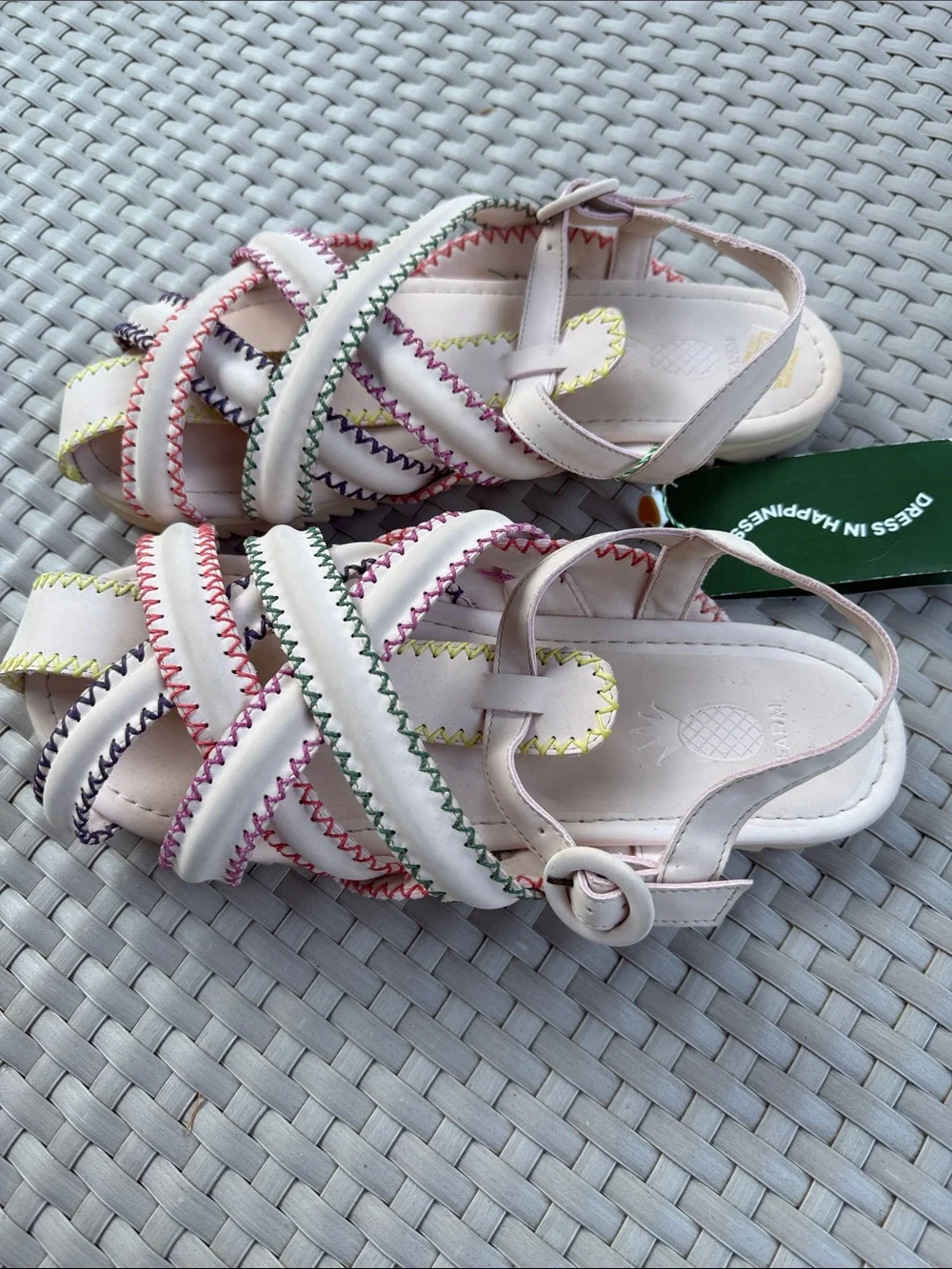 NWT Farm Rio Womens Multicolor Stitch Vegan Sandals Womens Size 12